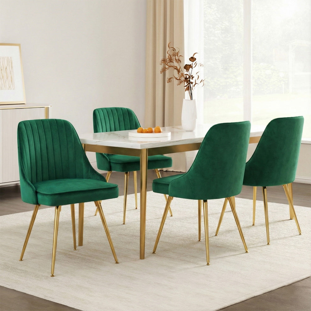 Artiss Dining Chairs Set of 4 Velvet Channel Tufted Green-Furniture > Dining > Kitchen &amp; Dining Chairs-PEROZ Accessories