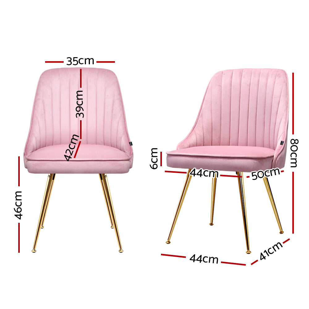 Artiss Dining Chairs Set of 2 Velvet Channel Tufted Pink-Dining Chairs-PEROZ Accessories