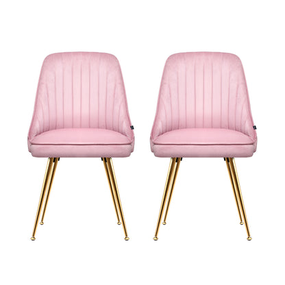 Artiss Dining Chairs Set of 2 Velvet Channel Tufted Pink-Dining Chairs-PEROZ Accessories