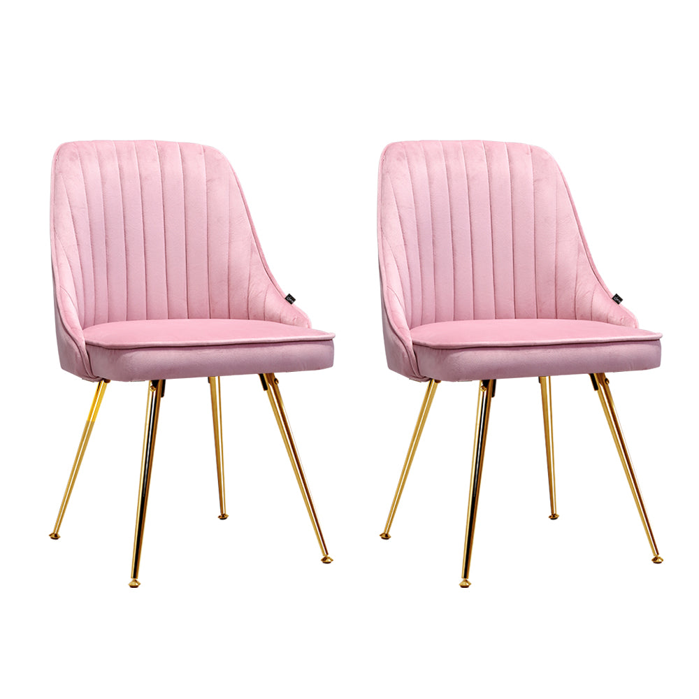 Artiss Dining Chairs Set of 2 Velvet Channel Tufted Pink-Dining Chairs-PEROZ Accessories