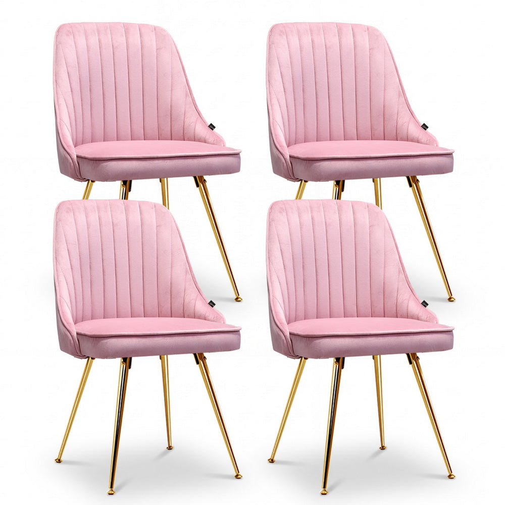 Artiss Dining Chairs Set of 4 Velvet Channel Tufted Pink-Furniture > Dining > Kitchen &amp; Dining Chairs-PEROZ Accessories