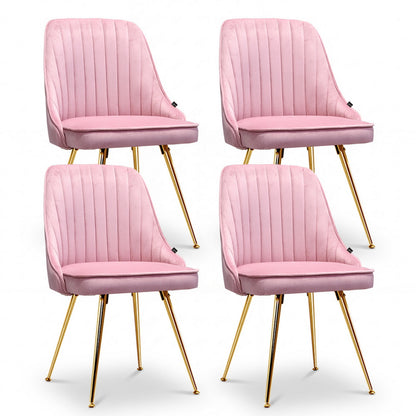 Artiss Dining Chairs Set of 4 Velvet Channel Tufted Pink-Furniture > Dining > Kitchen &amp; Dining Chairs-PEROZ Accessories