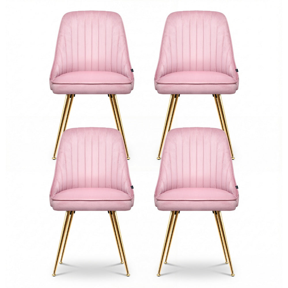 Artiss Dining Chairs Set of 4 Velvet Channel Tufted Pink-Furniture > Dining > Kitchen &amp; Dining Chairs-PEROZ Accessories