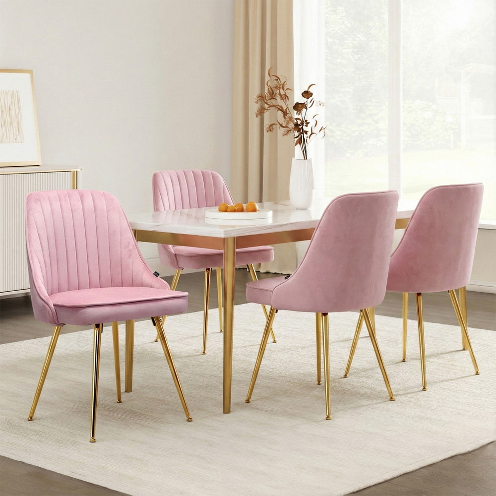 Artiss Dining Chairs Set of 4 Velvet Channel Tufted Pink-Furniture > Dining > Kitchen &amp; Dining Chairs-PEROZ Accessories
