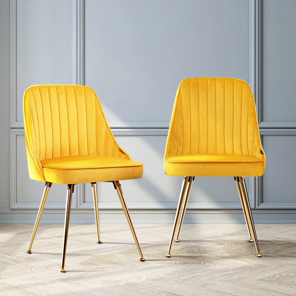 Artiss Dining Chairs Set of 2 Velvet Channel Tufted Yellow-Dining Chairs-PEROZ Accessories
