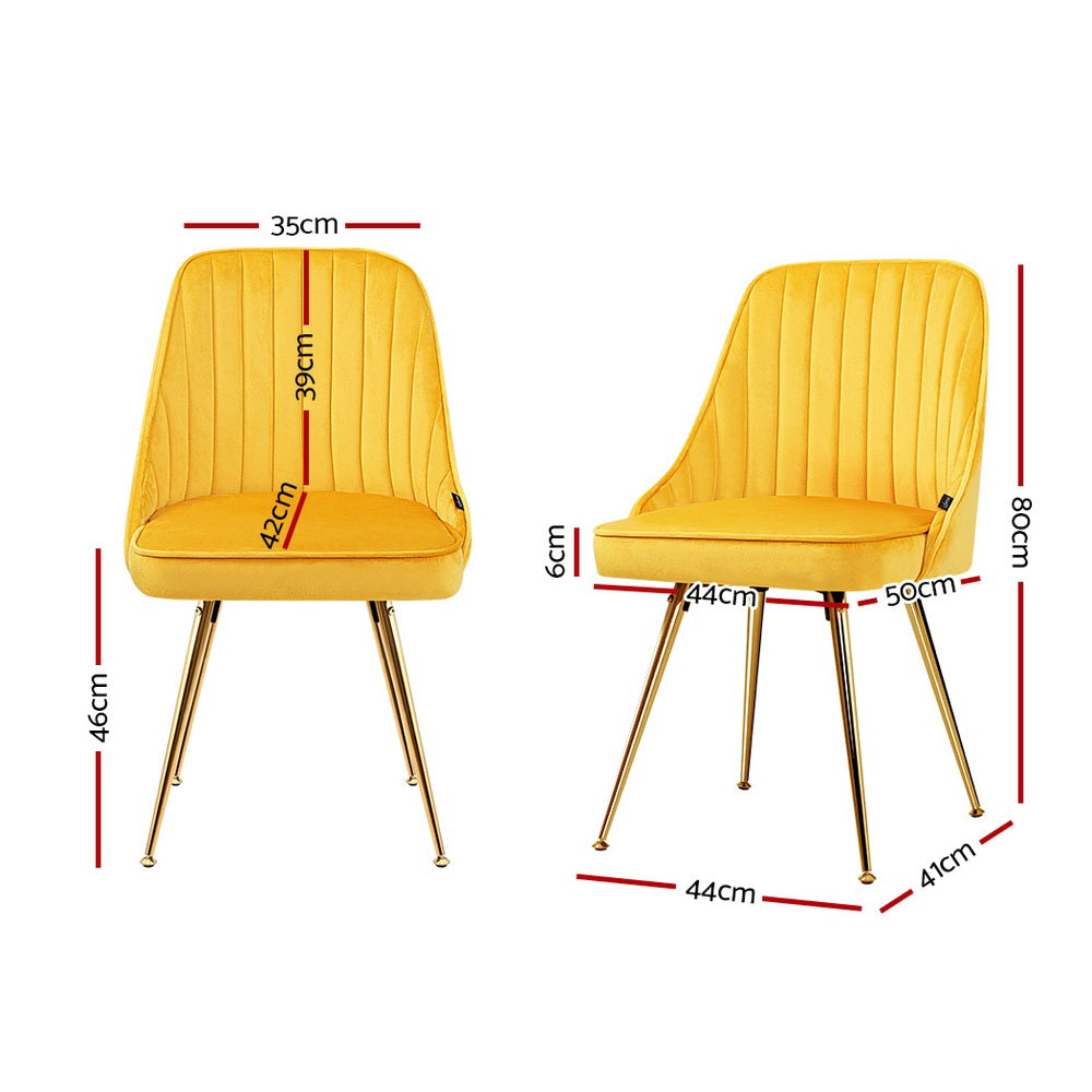Artiss Dining Chairs Set of 2 Velvet Channel Tufted Yellow-Dining Chairs-PEROZ Accessories