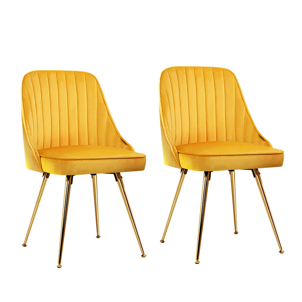 Artiss Dining Chairs Set of 2 Velvet Channel Tufted Yellow-Dining Chairs-PEROZ Accessories