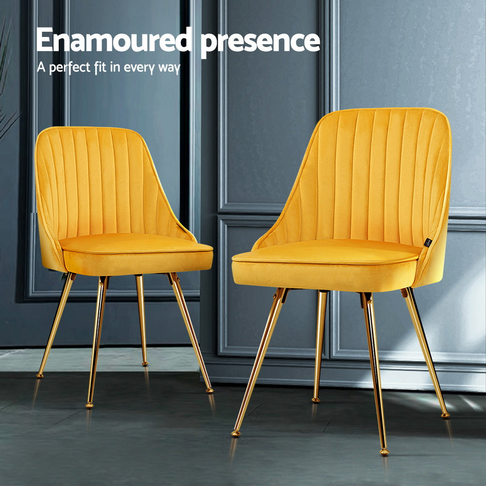 Artiss Dining Chairs Set of 4 Velvet Channel Tufted Yellow-Furniture > Dining > Kitchen &amp; Dining Chairs-PEROZ Accessories