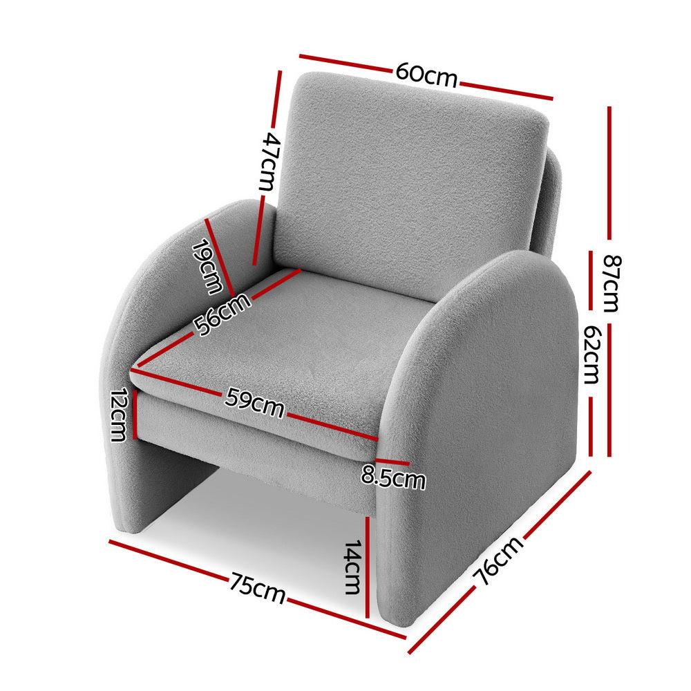Artiss Armchair Accent Chair Lounge Tub Sofa Couch Curved Arm Seat Boucle Grey-Furniture &gt; Bar Stools &amp; Chairs &gt; Arm Chairs &amp; Recliners-PEROZ Accessories