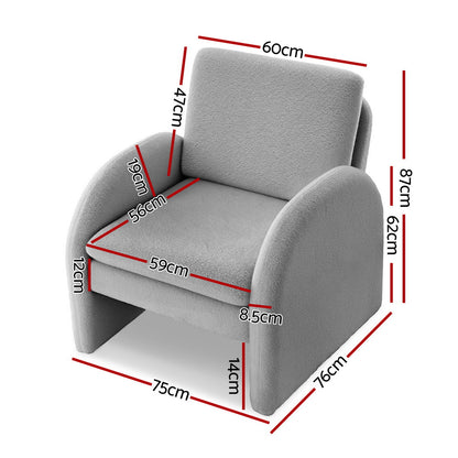 Artiss Armchair Accent Chair Lounge Tub Sofa Couch Curved Arm Seat Boucle Grey-Furniture &gt; Bar Stools &amp; Chairs &gt; Arm Chairs &amp; Recliners-PEROZ Accessories