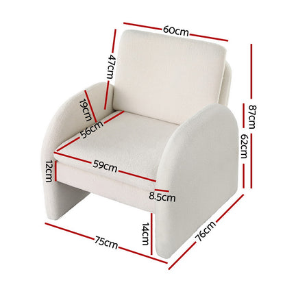 Artiss Armchair Accent Chair Lounge Tub Sofa Couch Curved Arm Seat Boucle White-Furniture &gt; Bar Stools &amp; Chairs &gt; Arm Chairs &amp; Recliners-PEROZ Accessories