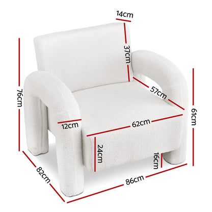 Artiss Armchair Accent Chair Lounge Sofa Couch Curved Seat Boucle White-Furniture &gt; Bar Stools &amp; Chairs &gt; Arm Chairs &amp; Recliners-PEROZ Accessories
