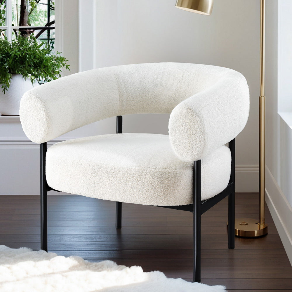 Artiss Armchair Accent Chair Curved Boucle White-Furniture &gt; Bar Stools &amp; Chairs &gt; Arm Chairs &amp; Recliners-PEROZ Accessories