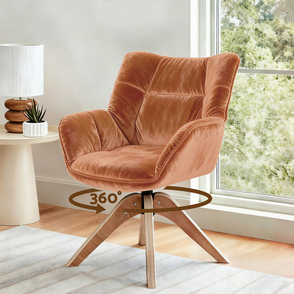 Artiss Swivel Chair Armchair Nursing Velvet Brown-Furniture > Bar Stools &amp; Chairs > Arm Chairs &amp; Recliners-PEROZ Accessories