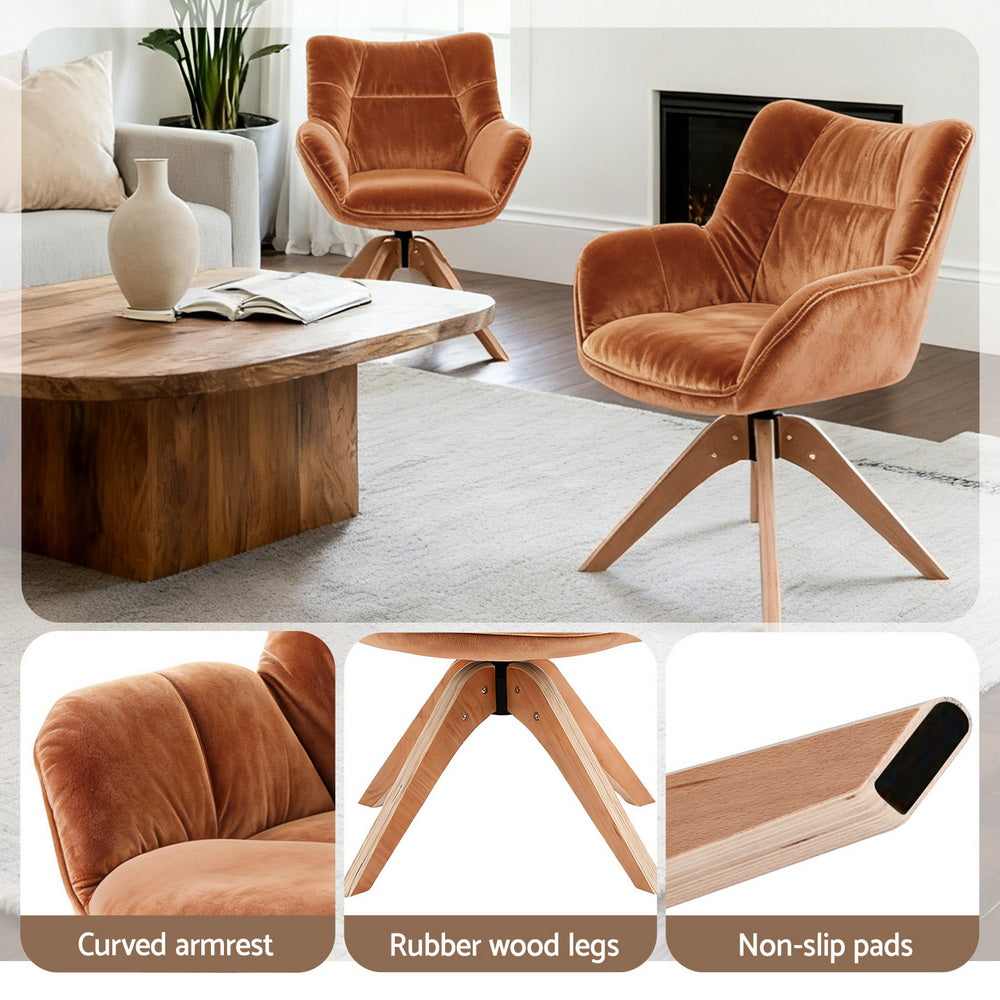 Artiss Swivel Chair Armchair Nursing Velvet Brown-Furniture > Bar Stools &amp; Chairs > Arm Chairs &amp; Recliners-PEROZ Accessories