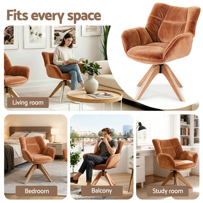 Artiss Swivel Chair Armchair Nursing Velvet Brown-Furniture > Bar Stools &amp; Chairs > Arm Chairs &amp; Recliners-PEROZ Accessories