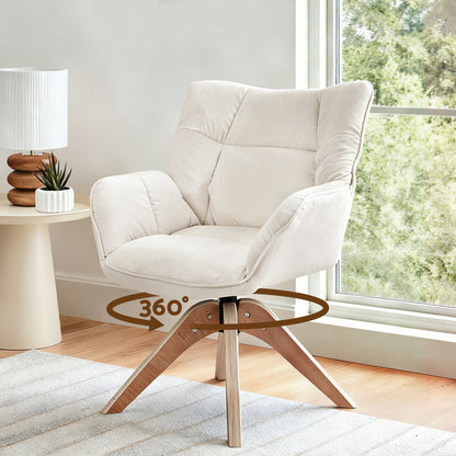 Artiss Swivel Chair Armchair Nursing Velvet White-Furniture > Bar Stools &amp; Chairs > Arm Chairs &amp; Recliners-PEROZ Accessories