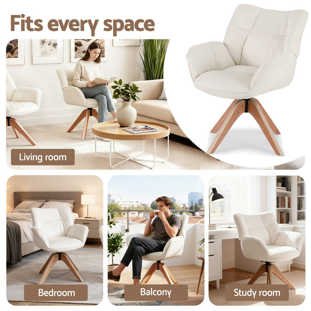 Artiss Swivel Chair Armchair Nursing Velvet White-Furniture > Bar Stools &amp; Chairs > Arm Chairs &amp; Recliners-PEROZ Accessories