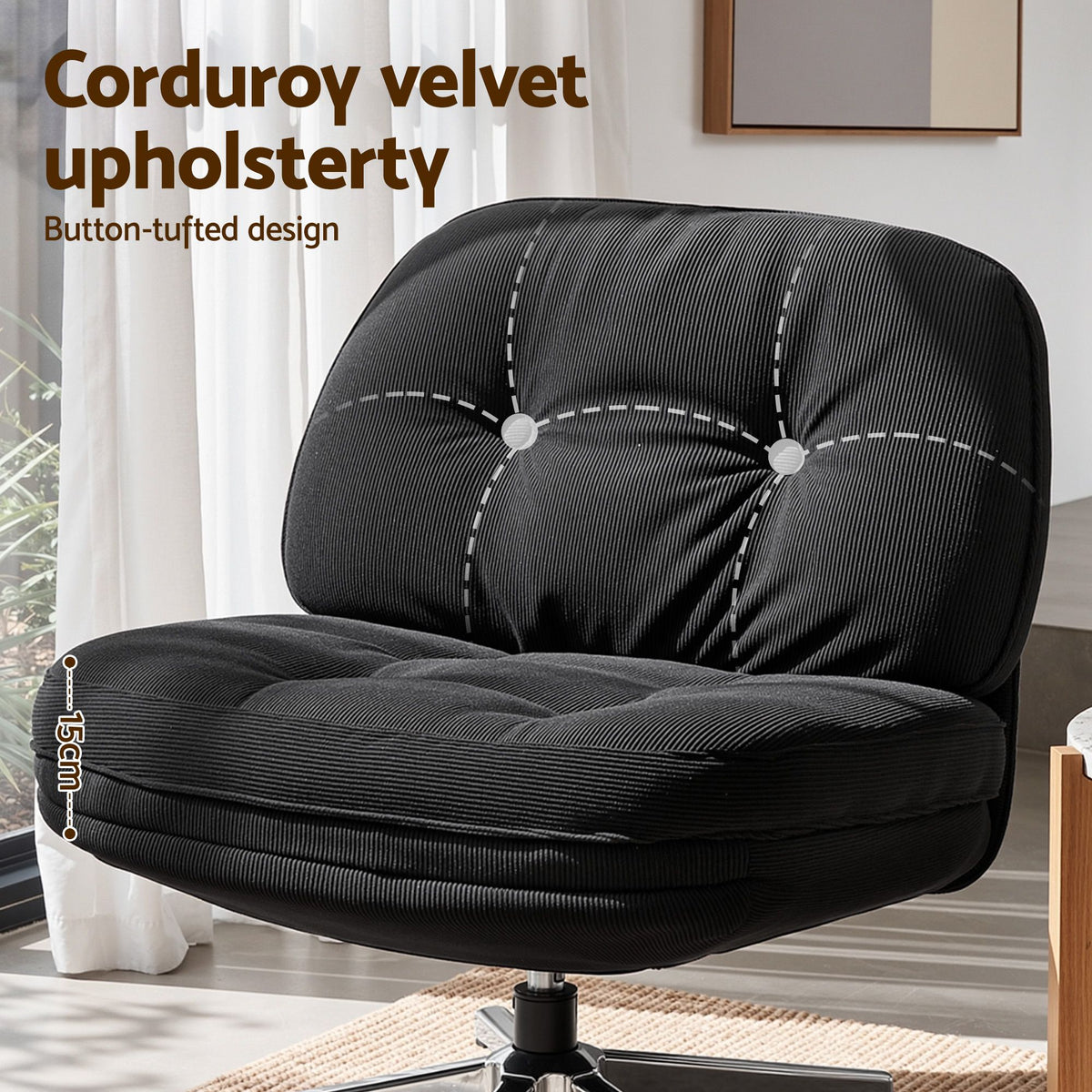 Artiss Swivel Chair Nursing Armchair Lounge Corduroy Steel Star Base Black-Furniture > Bar Stools &amp; Chairs > Arm Chairs &amp; Recliners-PEROZ Accessories