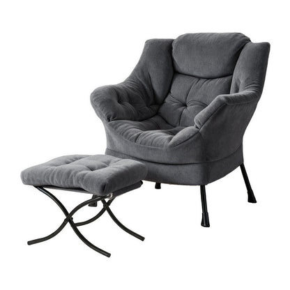 Artiss Armchair Accent Chair Ottoman Lounge Footrest Velvet Grey-Furniture > Bar Stools &amp; Chairs > Arm Chairs &amp; Recliners-PEROZ Accessories