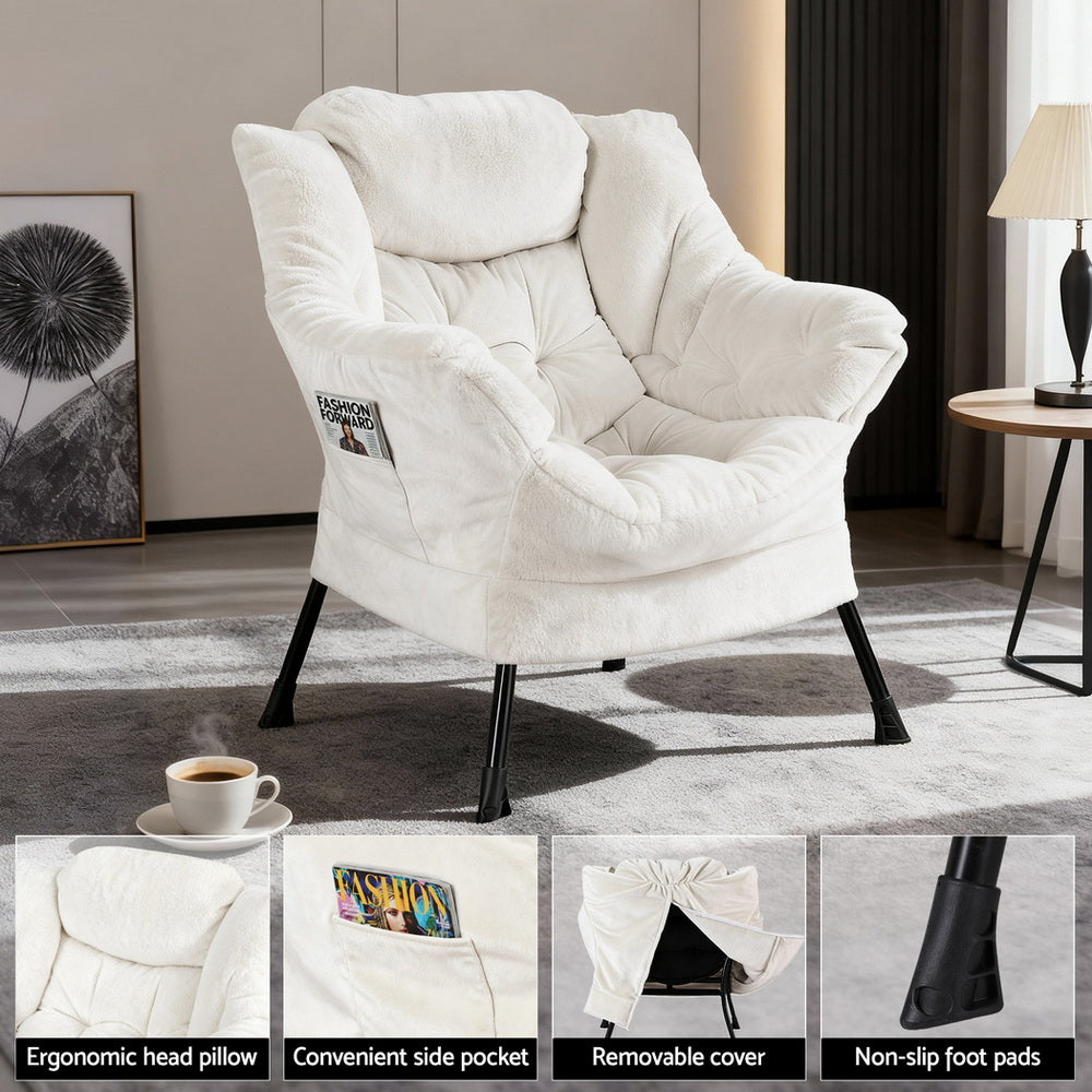 Artiss Armchair Accent Chair Ottoman Lounge Footrest Velvet White-Furniture > Bar Stools &amp; Chairs > Arm Chairs &amp; Recliners-PEROZ Accessories