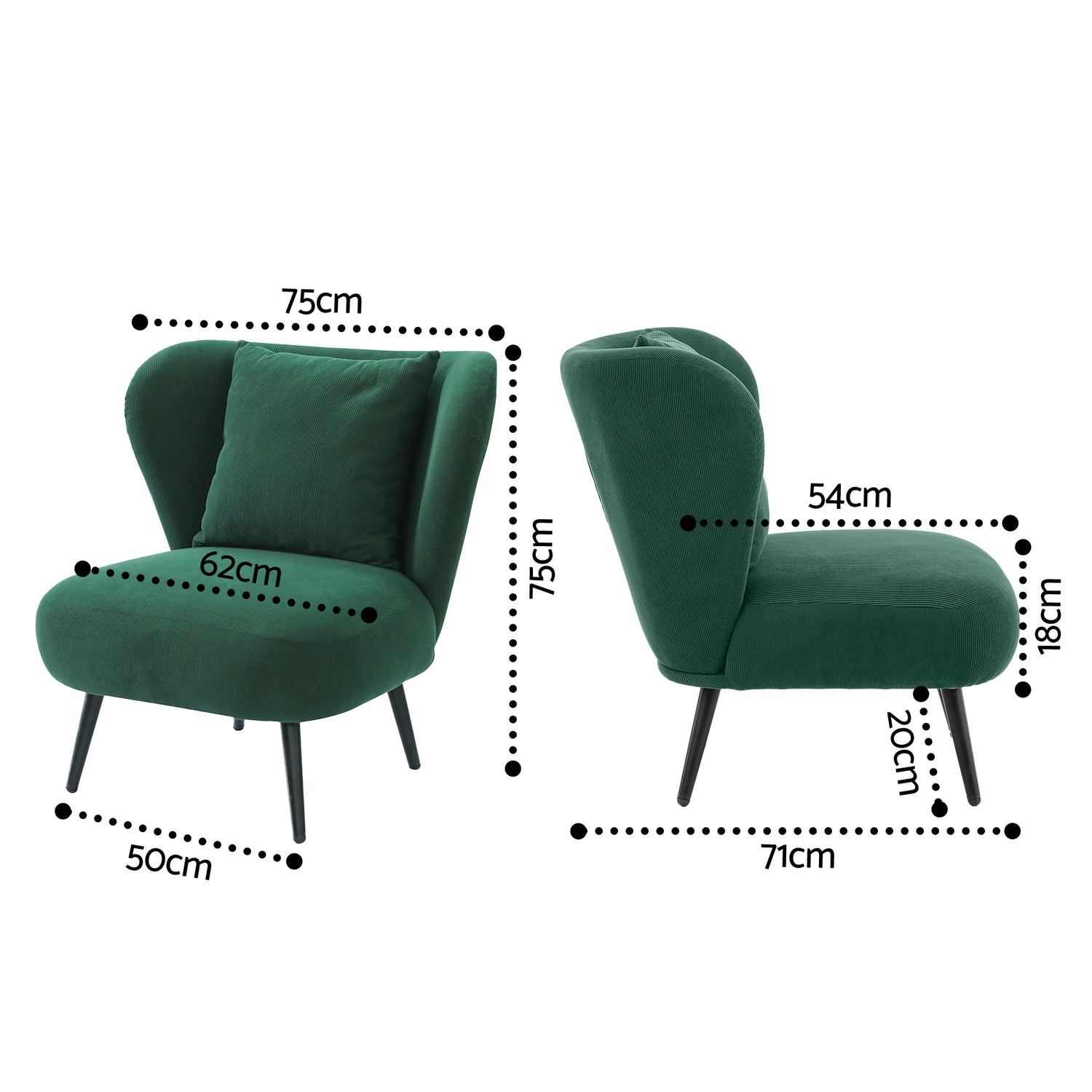 Artiss Armchair Accent Chair Lounge Tub Sofa Couch Corduroy Velvet Green-Furniture > Bar Stools &amp; Chairs > Arm Chairs &amp; Recliners-PEROZ Accessories