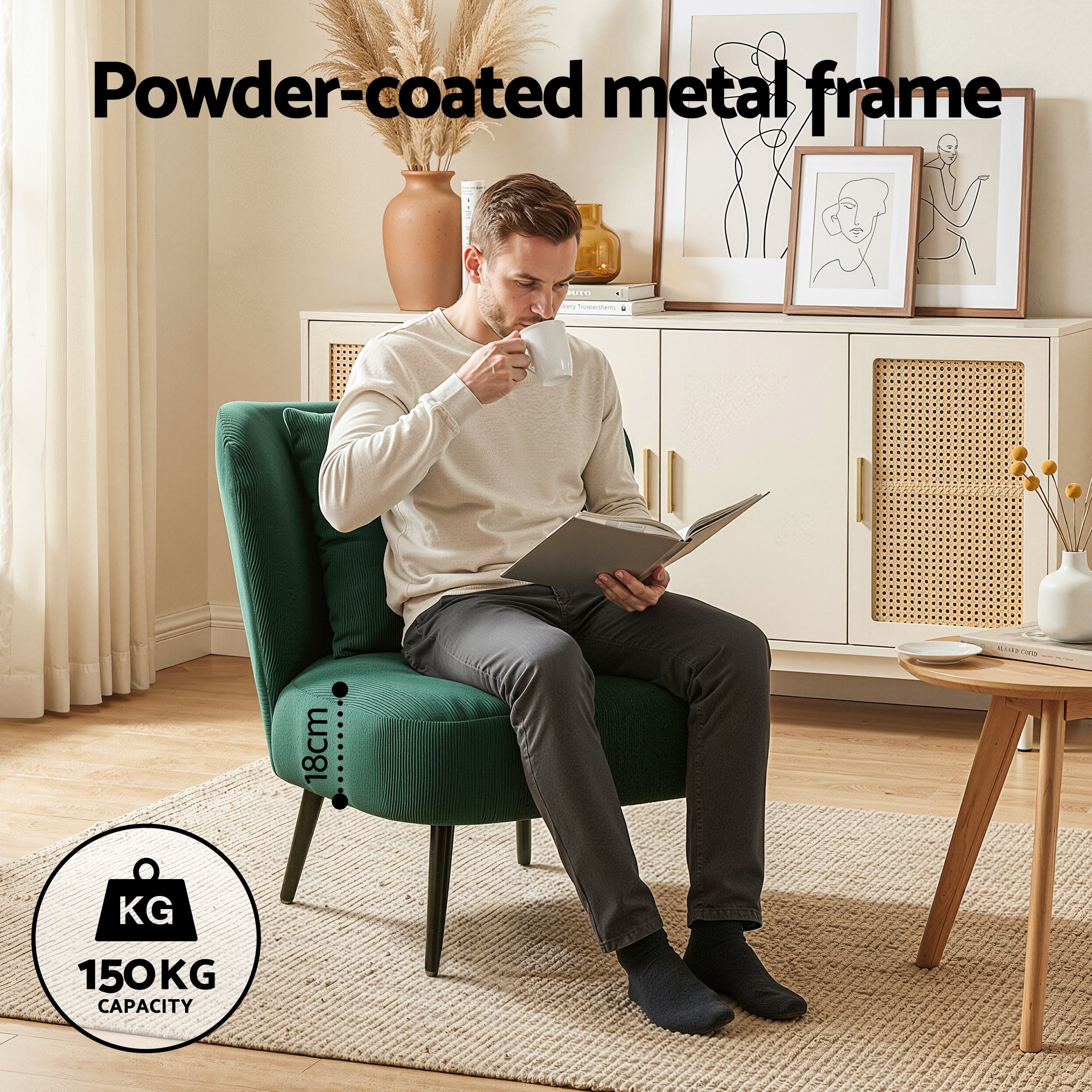 Artiss Armchair Accent Chair Lounge Tub Sofa Couch Corduroy Velvet Green-Furniture > Bar Stools &amp; Chairs > Arm Chairs &amp; Recliners-PEROZ Accessories