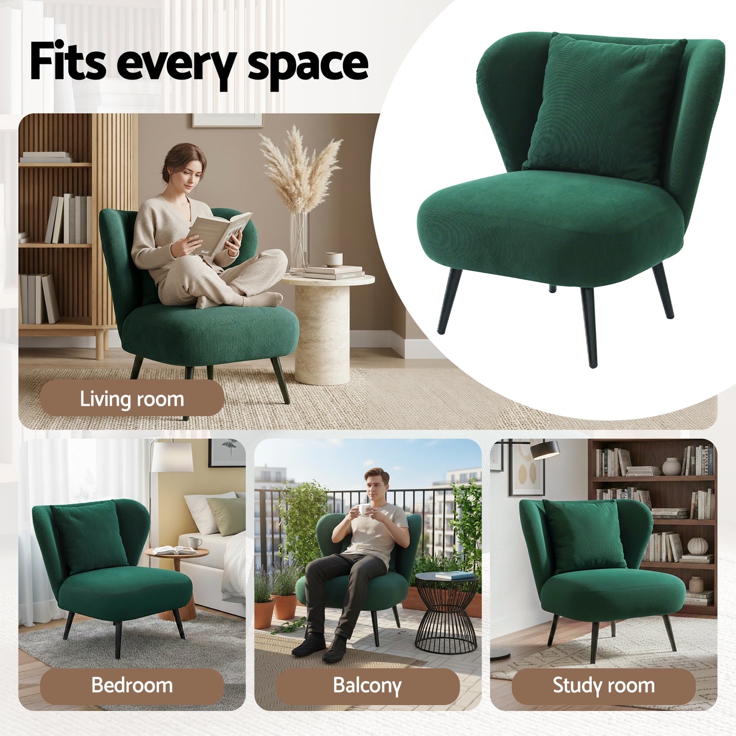 Artiss Armchair Accent Chair Lounge Tub Sofa Couch Corduroy Velvet Green-Furniture > Bar Stools &amp; Chairs > Arm Chairs &amp; Recliners-PEROZ Accessories