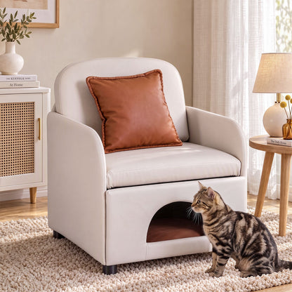 Artiss Armchair PU Leather Pet Accent Lounge Chair Cushion Beige-Furniture > Bar Stools &amp; Chairs > Arm Chairs &amp; Recliners-PEROZ Accessories