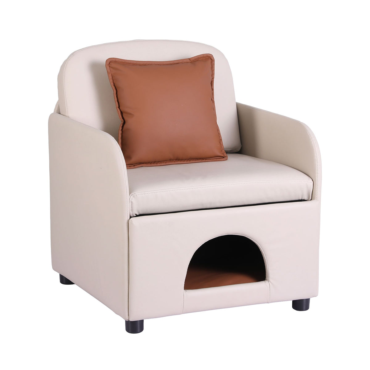 Artiss Armchair PU Leather Pet Accent Lounge Chair Cushion Beige-Furniture > Bar Stools &amp; Chairs > Arm Chairs &amp; Recliners-PEROZ Accessories