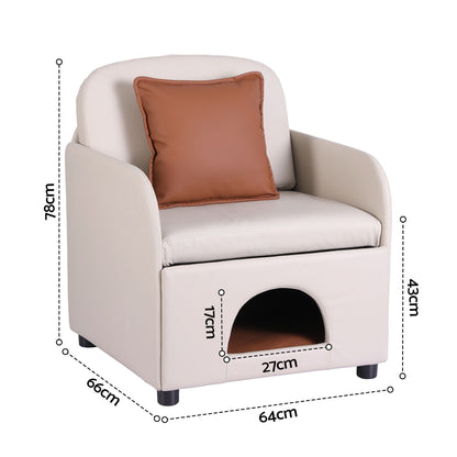 Artiss Armchair PU Leather Pet Accent Lounge Chair Cushion Beige-Furniture > Bar Stools &amp; Chairs > Arm Chairs &amp; Recliners-PEROZ Accessories