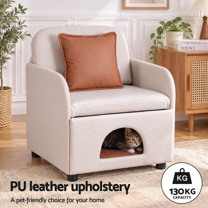 Artiss Armchair PU Leather Pet Accent Lounge Chair Cushion Beige-Furniture > Bar Stools &amp; Chairs > Arm Chairs &amp; Recliners-PEROZ Accessories