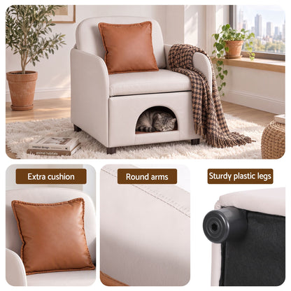 Artiss Armchair PU Leather Pet Accent Lounge Chair Cushion Beige-Furniture > Bar Stools &amp; Chairs > Arm Chairs &amp; Recliners-PEROZ Accessories