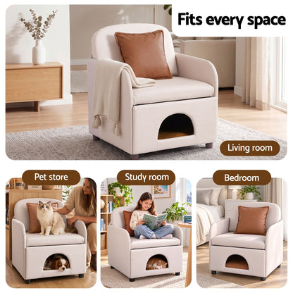 Artiss Armchair PU Leather Pet Accent Lounge Chair Cushion Beige-Furniture > Bar Stools &amp; Chairs > Arm Chairs &amp; Recliners-PEROZ Accessories