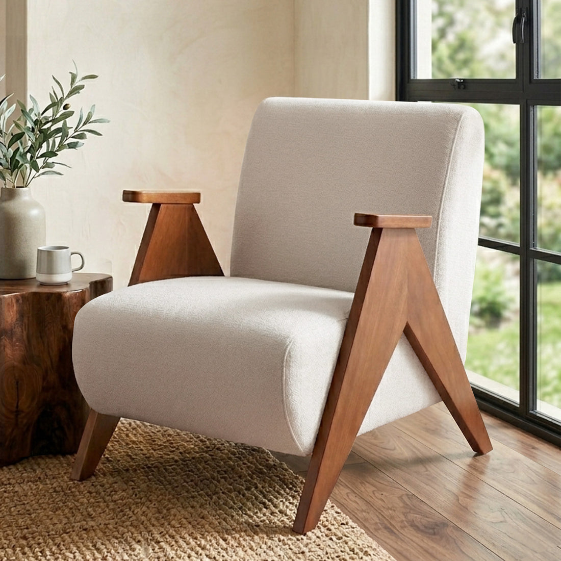 Artiss Armchair Accent Chair Sturdy Upholstered Solid Wood Chenille Fabric White-Furniture > Bar Stools &amp; Chairs > Arm Chairs &amp; Recliners-PEROZ Accessories