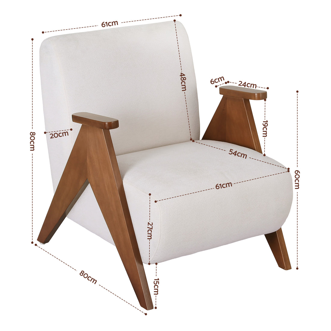 Artiss Armchair Accent Chair Sturdy Upholstered Solid Wood Chenille Fabric White-Furniture > Bar Stools &amp; Chairs > Arm Chairs &amp; Recliners-PEROZ Accessories