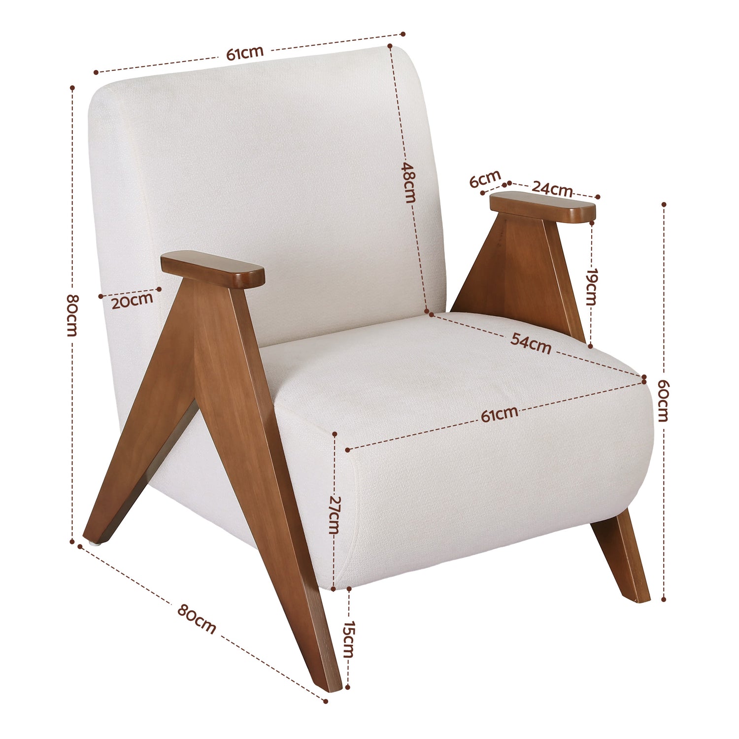 Artiss Armchair Accent Chair Sturdy Upholstered Solid Wood Chenille Fabric White-Furniture > Bar Stools &amp; Chairs > Arm Chairs &amp; Recliners-PEROZ Accessories