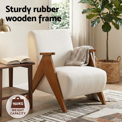 Artiss Armchair Accent Chair Sturdy Upholstered Solid Wood Chenille Fabric White-Furniture > Bar Stools &amp; Chairs > Arm Chairs &amp; Recliners-PEROZ Accessories
