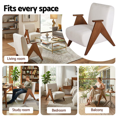 Artiss Armchair Accent Chair Sturdy Upholstered Solid Wood Chenille Fabric White-Furniture > Bar Stools &amp; Chairs > Arm Chairs &amp; Recliners-PEROZ Accessories