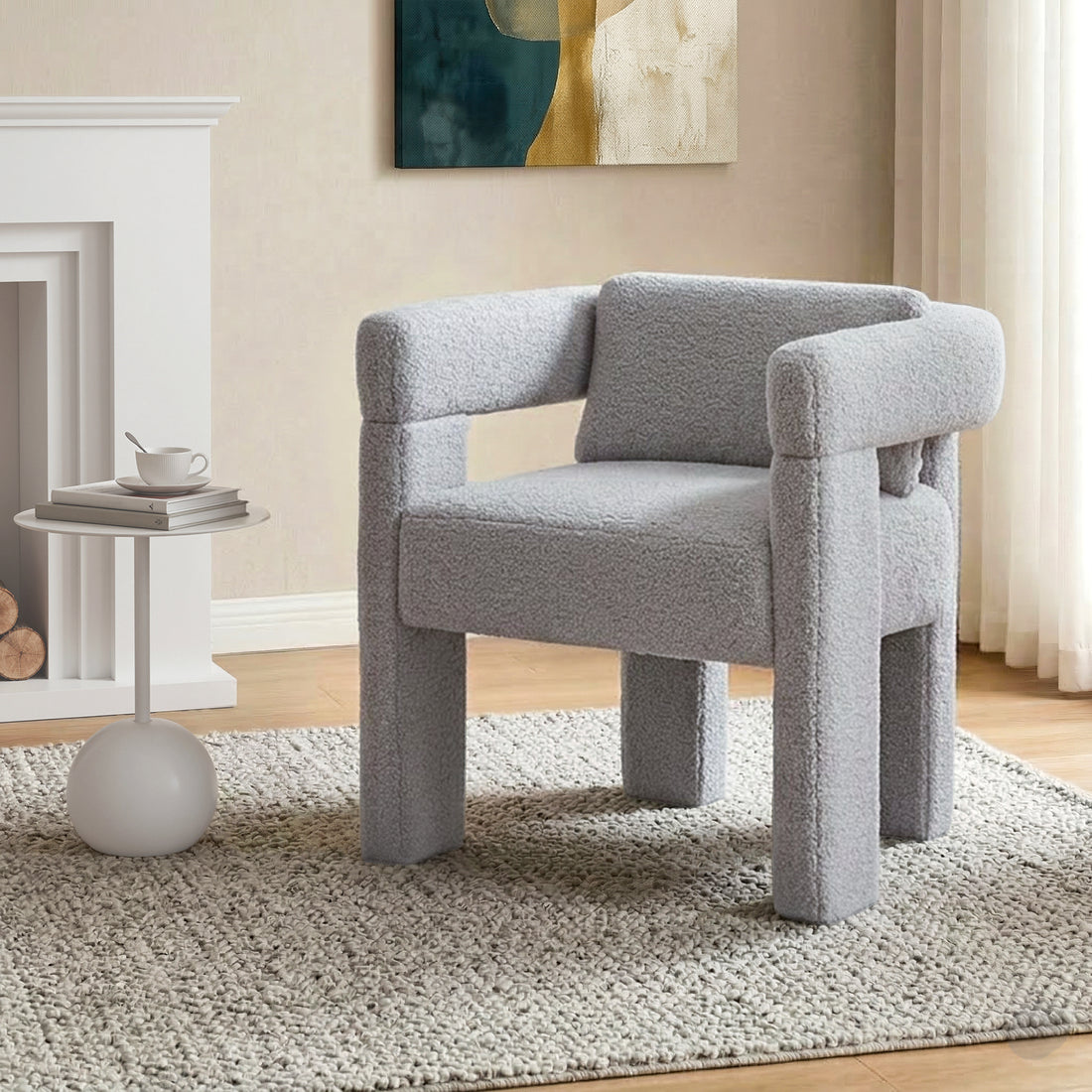 Artiss Armchair Accent Chair Lounge Sofa Couch Boucle Fabric Grey-Furniture > Bar Stools &amp; Chairs > Arm Chairs &amp; Recliners-PEROZ Accessories