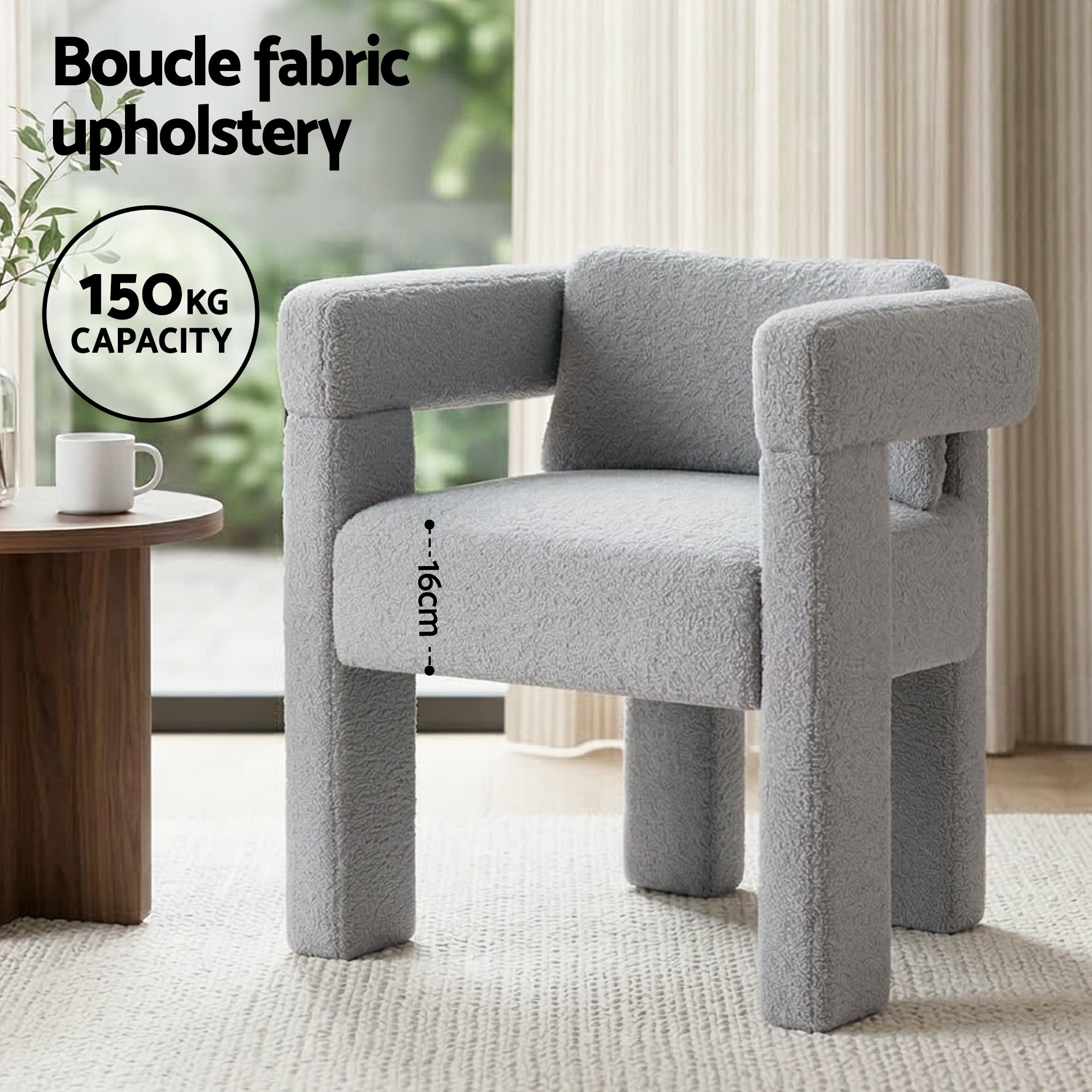 Artiss Armchair Accent Chair Lounge Sofa Couch Boucle Fabric Grey-Furniture > Bar Stools &amp; Chairs > Arm Chairs &amp; Recliners-PEROZ Accessories