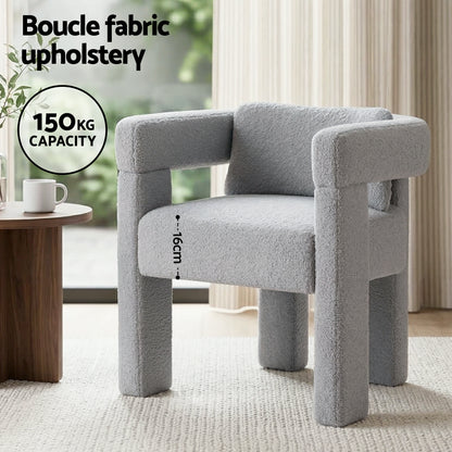 Artiss Armchair Accent Chair Lounge Sofa Couch Boucle Fabric Grey-Furniture > Bar Stools &amp; Chairs > Arm Chairs &amp; Recliners-PEROZ Accessories