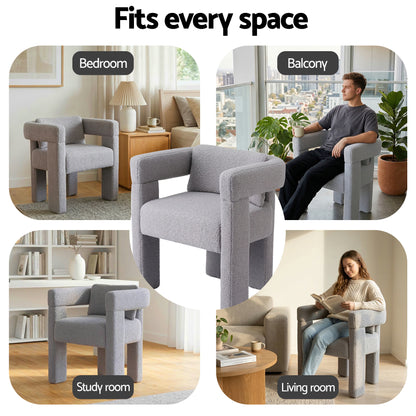 Artiss Armchair Accent Chair Lounge Sofa Couch Boucle Fabric Grey-Furniture > Bar Stools &amp; Chairs > Arm Chairs &amp; Recliners-PEROZ Accessories