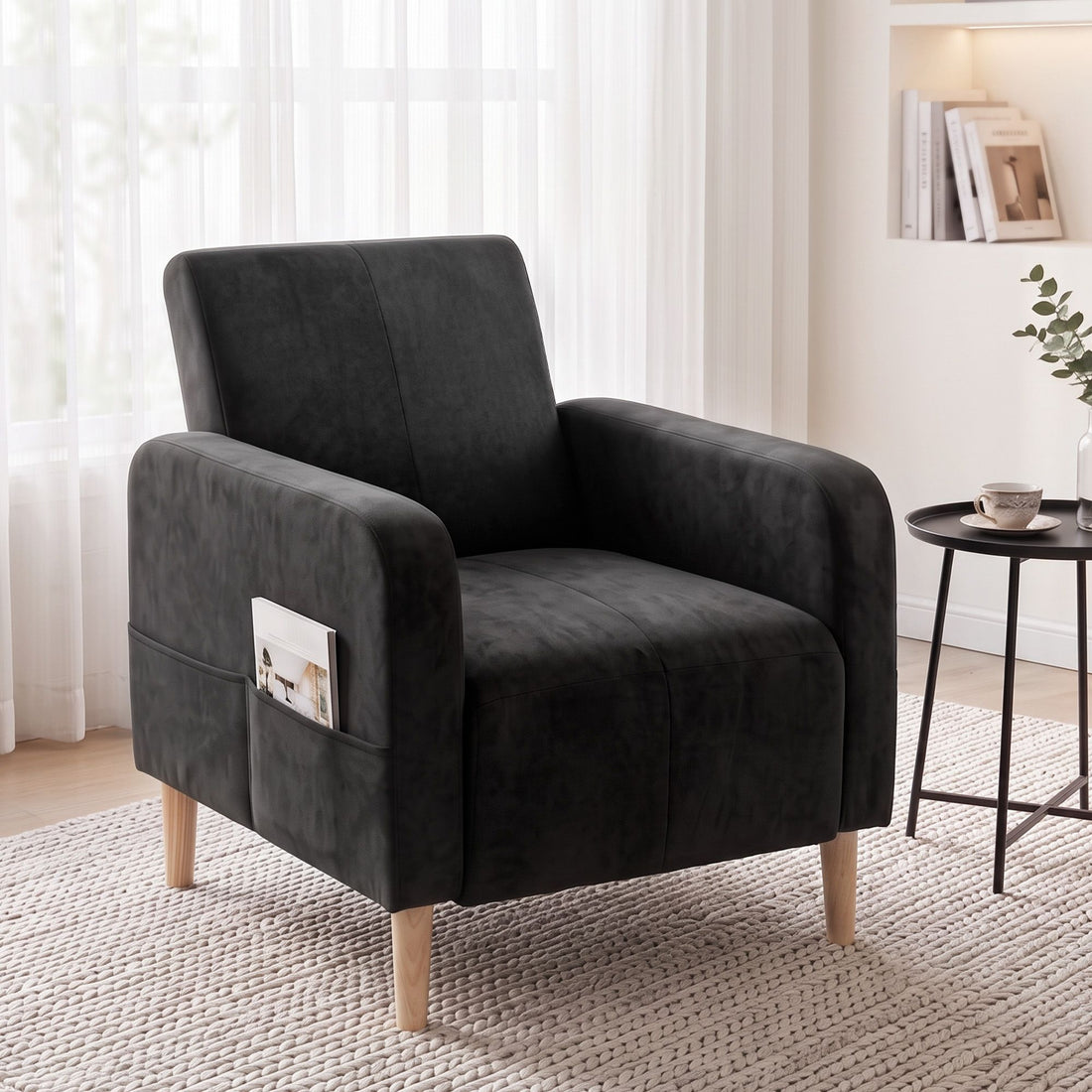 Artiss Reclining Armchair Velvet Sofa Bed Daybed Chair Single Chair Black-Furniture > Bar Stools &amp; Chairs > Arm Chairs &amp; Recliners-PEROZ Accessories