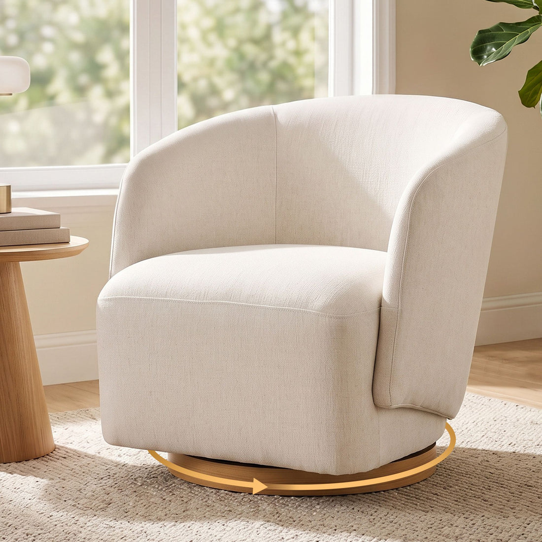 Artiss Swivel Armchair 360° Curved Accent Chair Linen Fabric Beige-Furniture > Bar Stools &amp; Chairs > Arm Chairs &amp; Recliners-PEROZ Accessories