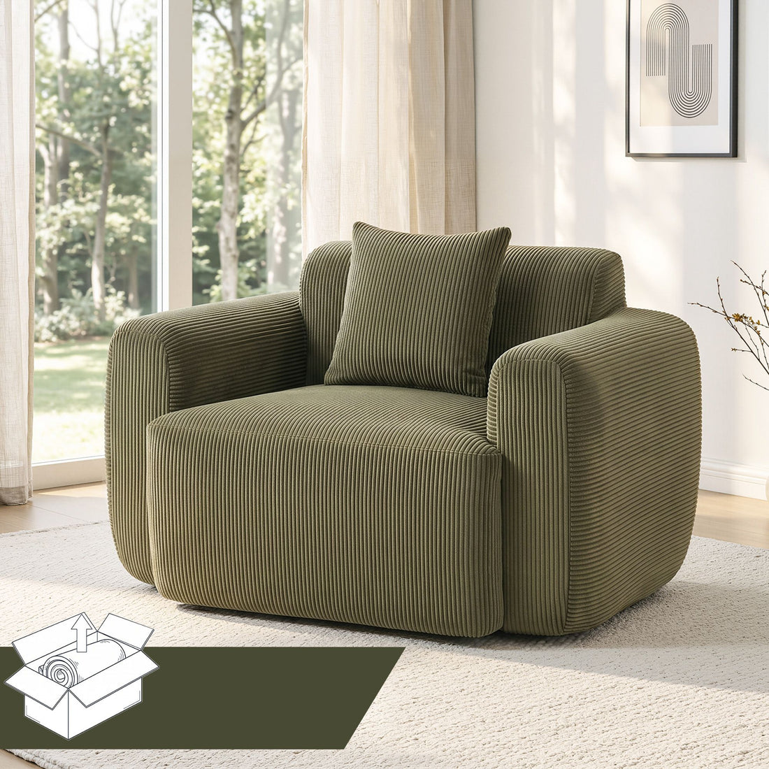 Artiss Compressed Armchair Sofa with Cushion Corduroy No Assembly Green-Furniture > Bar Stools &amp; Chairs > Arm Chairs &amp; Recliners-PEROZ Accessories