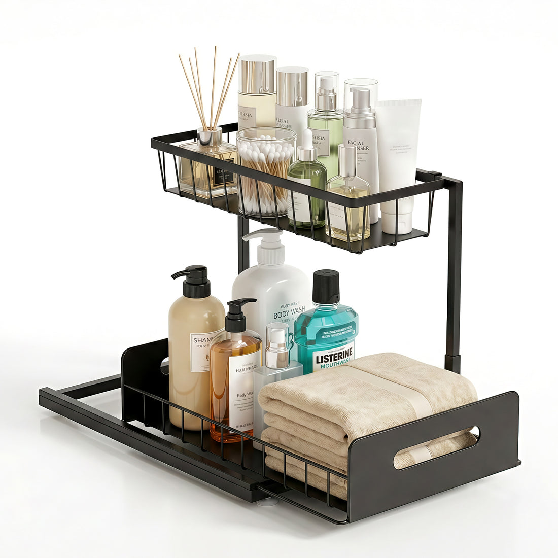 Artiss Under Sink Organizer Storage L Shape 1 Pull Out Drawers Kitchen Cabinet Shelf-Furniture > Bathroom > Bathroom Cabinets, Cupboards &amp; Storage-PEROZ Accessories