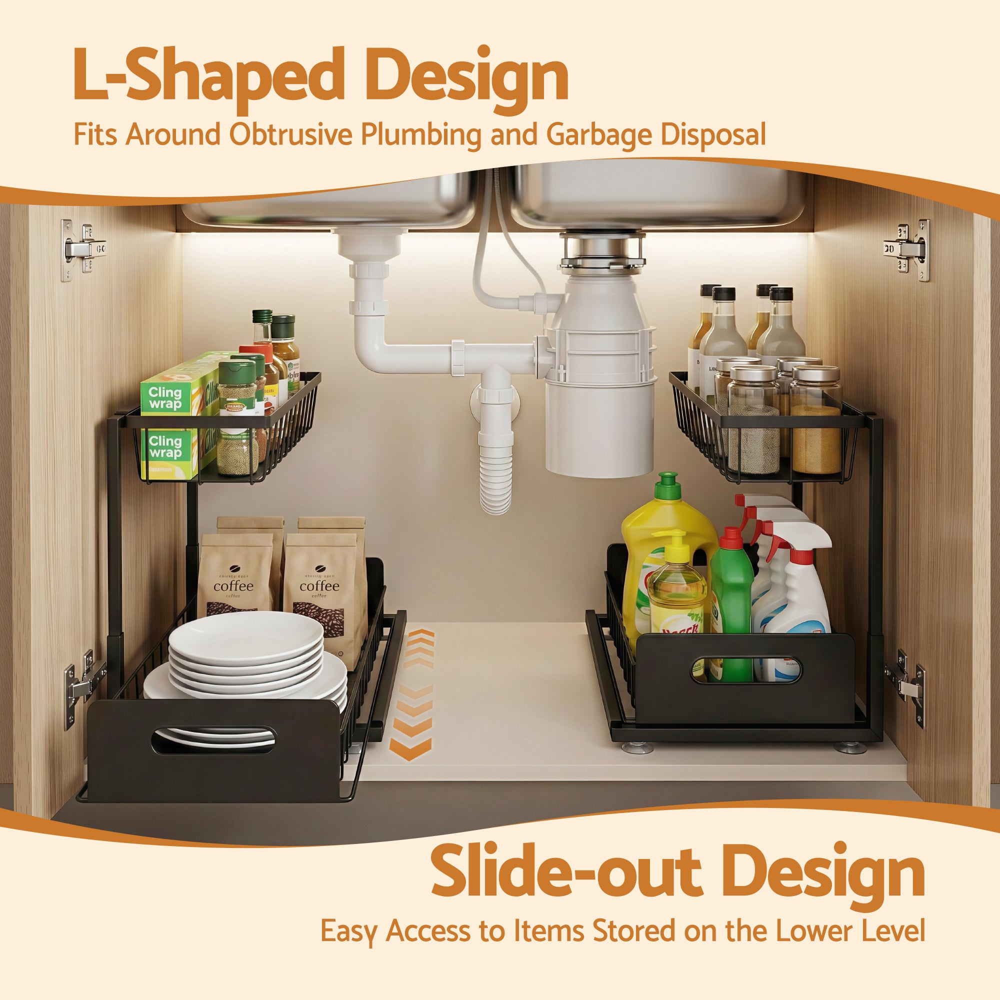 Artiss Under Sink Organizer Storage L Shape 1 Pull Out Drawers Kitchen Cabinet Shelf-Furniture > Bathroom > Bathroom Cabinets, Cupboards &amp; Storage-PEROZ Accessories