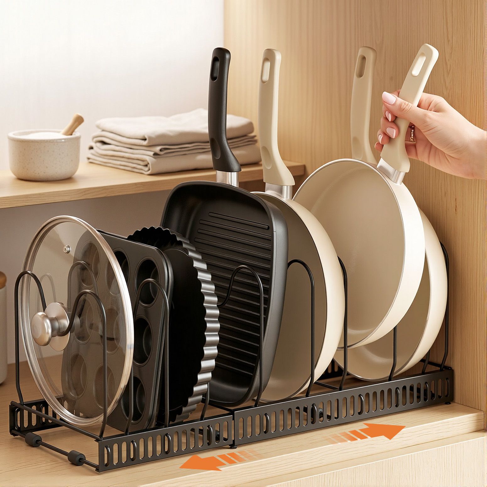 Artiss Expandable Pots and Pans Organizer Rack Cookware Holder Kitchen Cabinet Rack-Furniture > Bathroom > Bathroom Cabinets, Cupboards &amp; Storage-PEROZ Accessories
