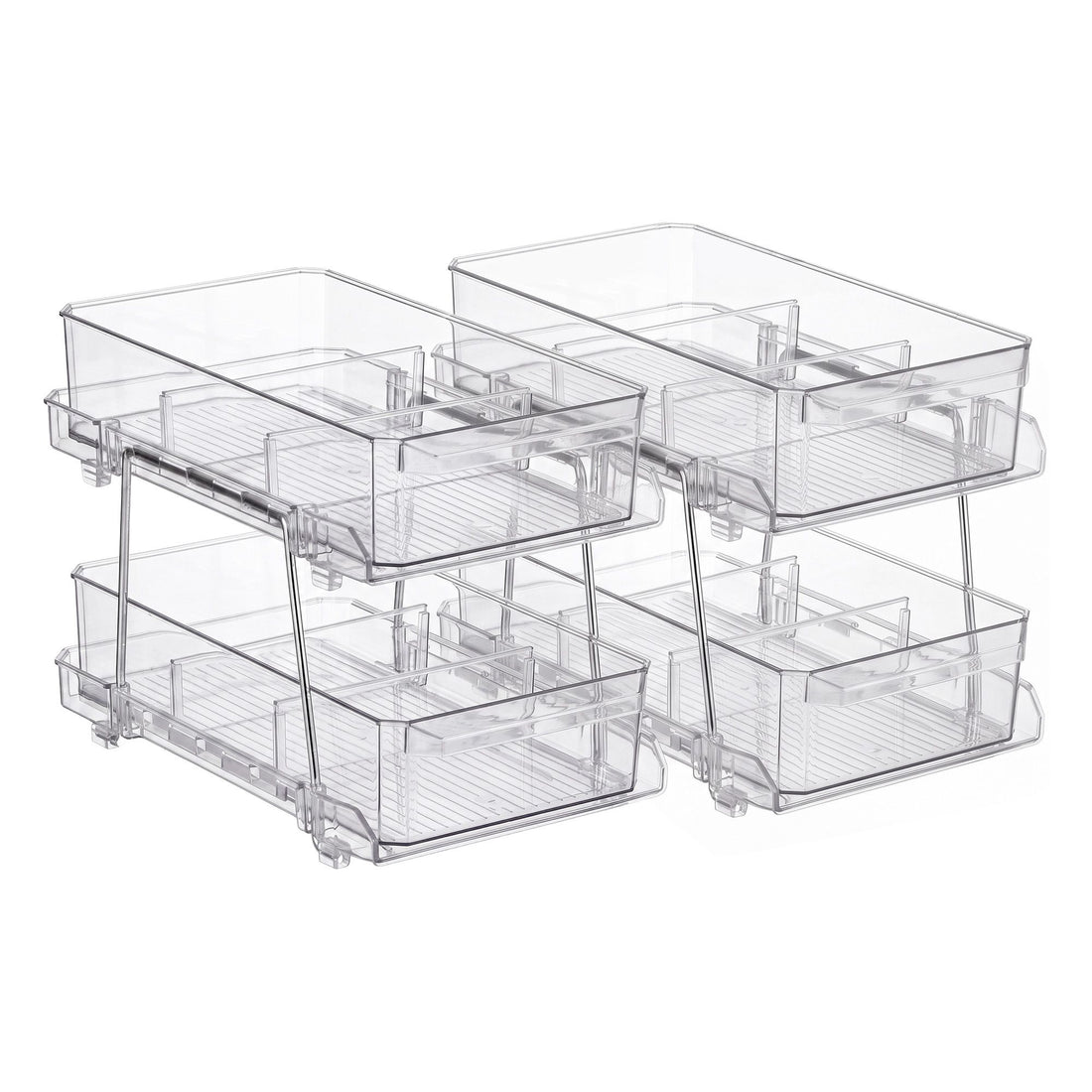 Artiss 2 Pack Clear Pull Out Cabinet Organiser 2 Tier Storage Drawers-Home &amp; Garden > Storage > Storage Boxes-PEROZ Accessories